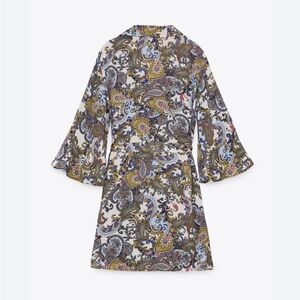 Zara Paisley Print Midi Dress - Blue, Brown, Cream